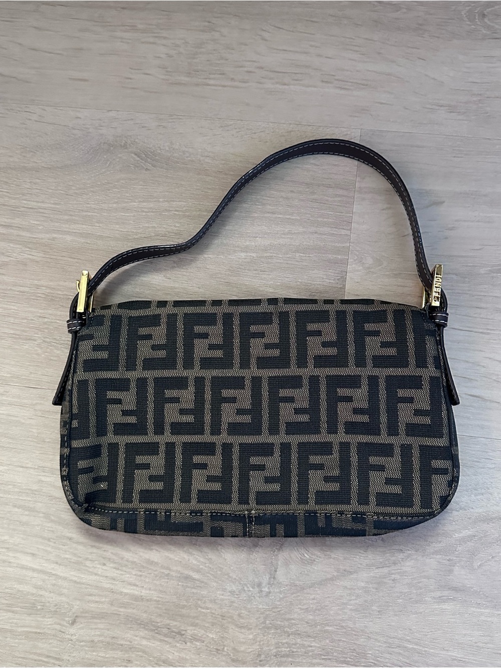 Fendi Black and Brown FF Zucca Canvas Baguette Shoulder Bag - Picture 3 of 4